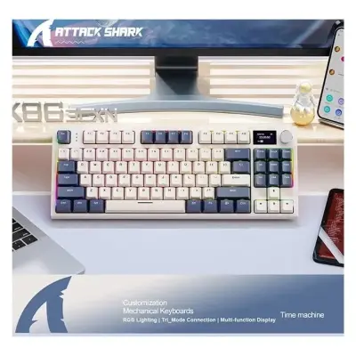 ATTACK SHARK K86 RGB لاسلكي لوحة مفاتيح ألعاب ميكانيكية - Retro أزرق