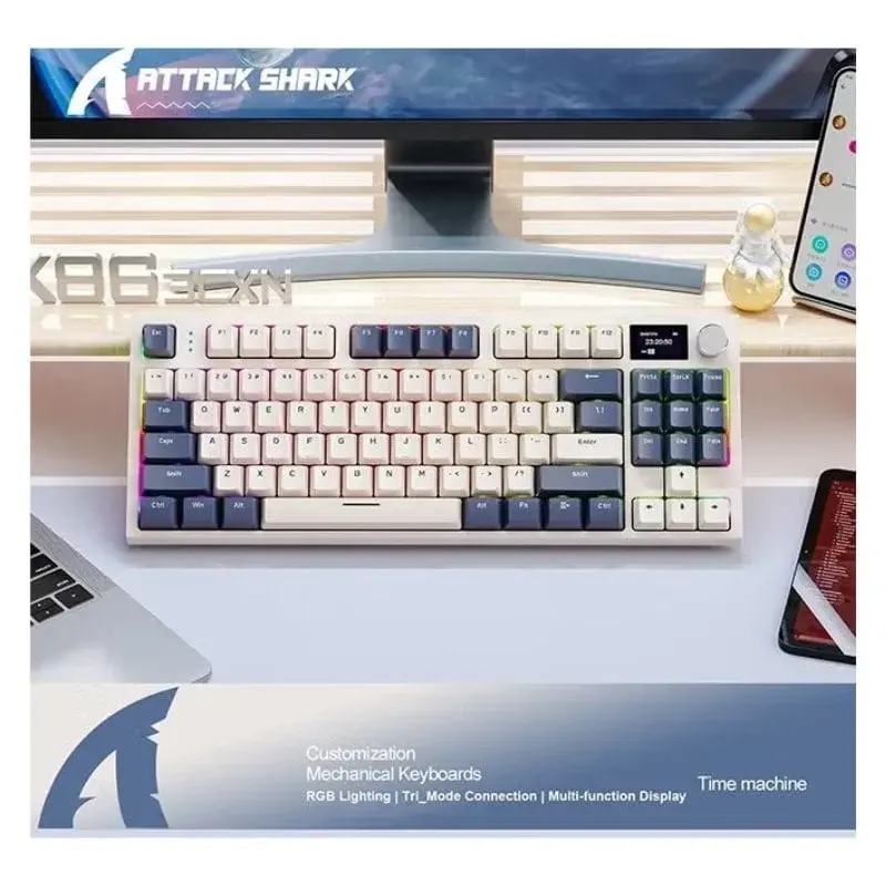 ATTACK SHARK K86 RGB لاسلكي لوحة مفاتيح ألعاب ميكانيكية - Retro أزرق