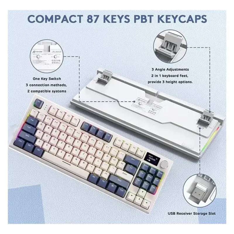 ATTACK SHARK K86 RGB لاسلكي لوحة مفاتيح ألعاب ميكانيكية - Retro أزرق