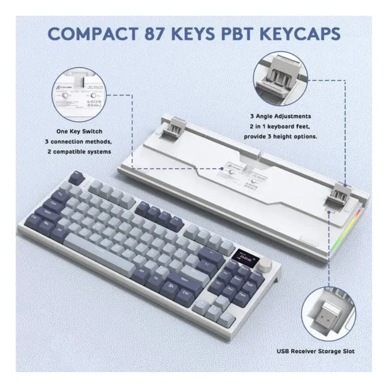 ATTACK SHARK K86 RGB لاسلكي لوحة مفاتيح ألعاب ميكانيكية - أرجواني فاتح أزرق