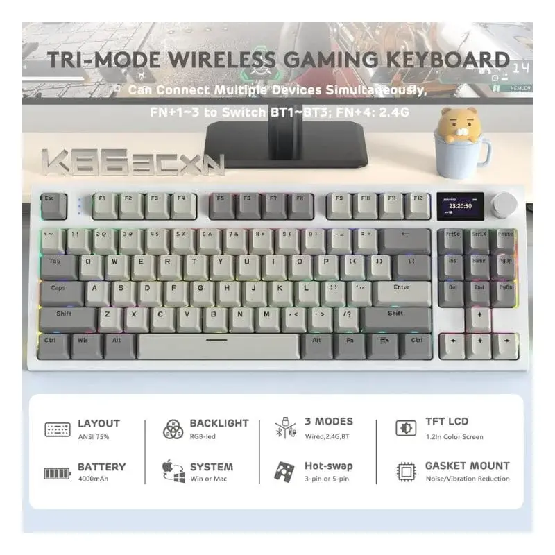 ATTACK SHARK K86 RGB لاسلكي لوحة مفاتيح ألعاب ميكانيكية - رمادي