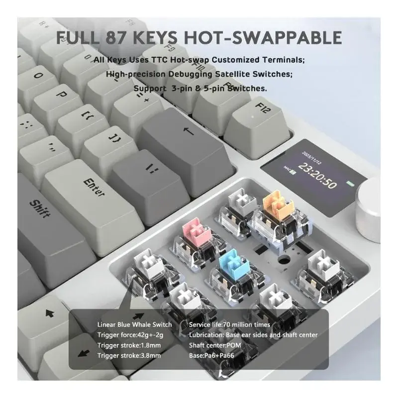 ATTACK SHARK K86 RGB لاسلكي لوحة مفاتيح ألعاب ميكانيكية - رمادي