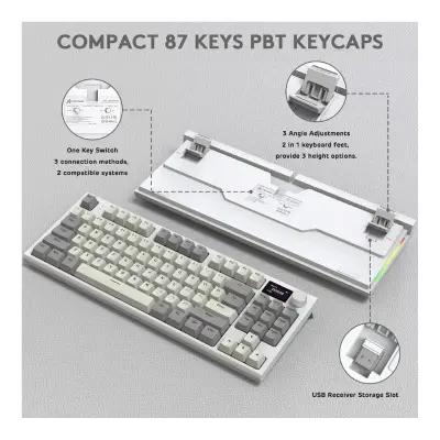 ATTACK SHARK K86 RGB لاسلكي لوحة مفاتيح ألعاب ميكانيكية - رمادي
