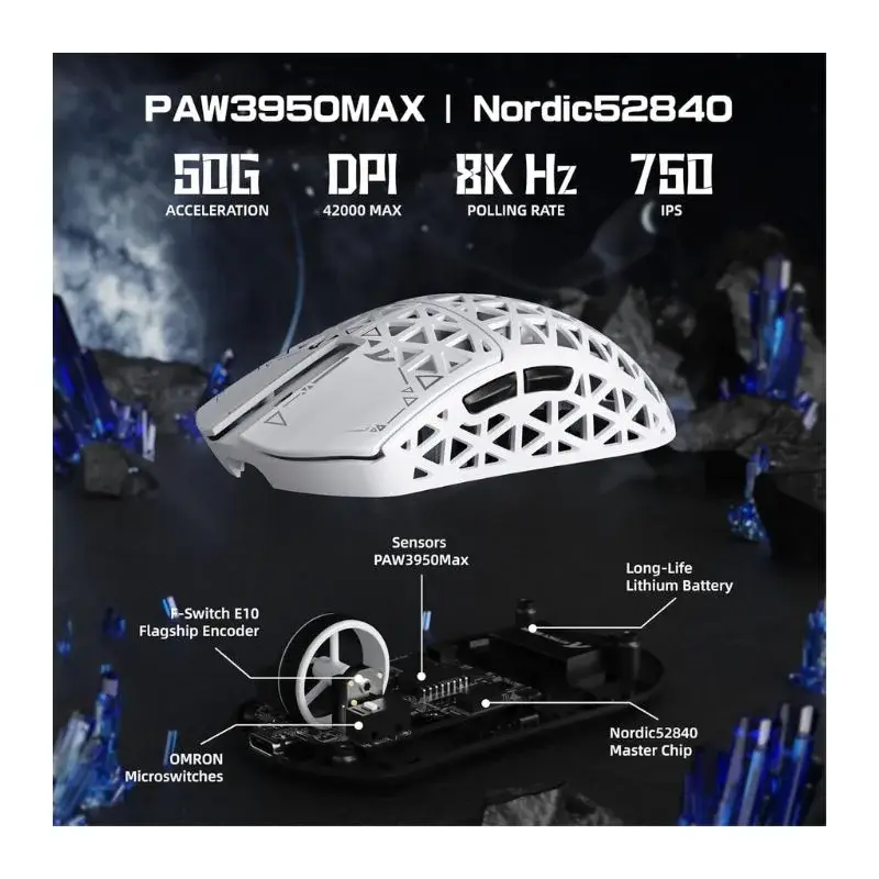 Attack Shark R5 Ultra Carbon Fiber 42000 DPI RGB لاسلكي ماوس ألعاب – أبيض