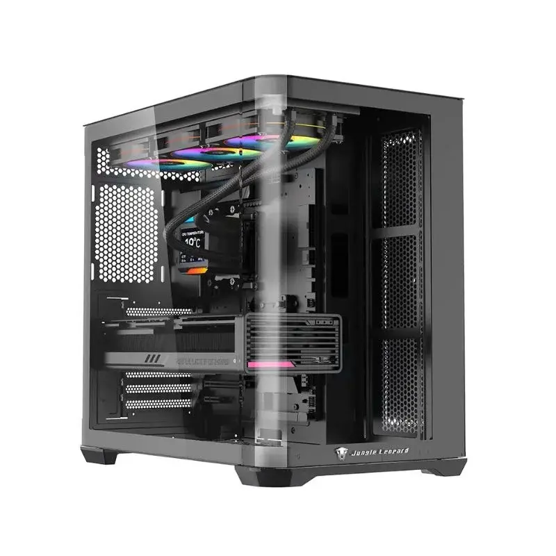 Jungle Leopard AC-01 ميد تاور ATX كيسة ألعاب (بدون مراوح) – أسود