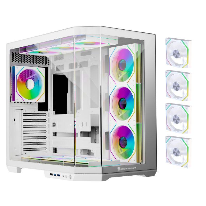 Jungle Leopard AS-01T ميد تاور ATX كيسة ألعاب (4 Pre-Installed ARGB Fans) – أبيض